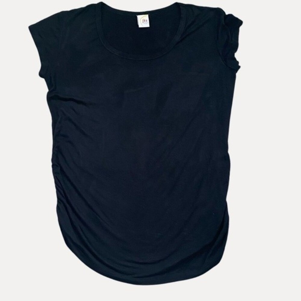 Jku Designs Women Juniors Tee Top Short Cup Sleeve Black Sz L Scoop Neck